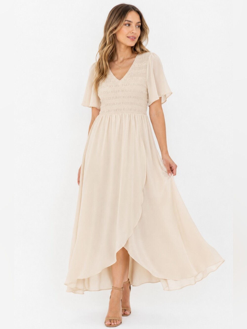 ✨ Zattcas Cream Smocked Maxi Dress Cottagecore Boho Romantic Prairie Dress Smal✨